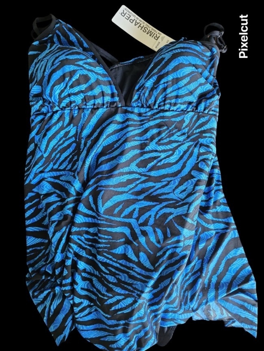 Trimshaper Blue Black Zebra-Print One-Piece Swimsuit